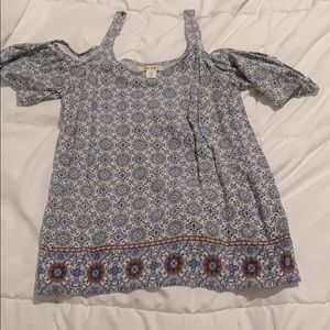 Blue paisley off the shoulder blouse